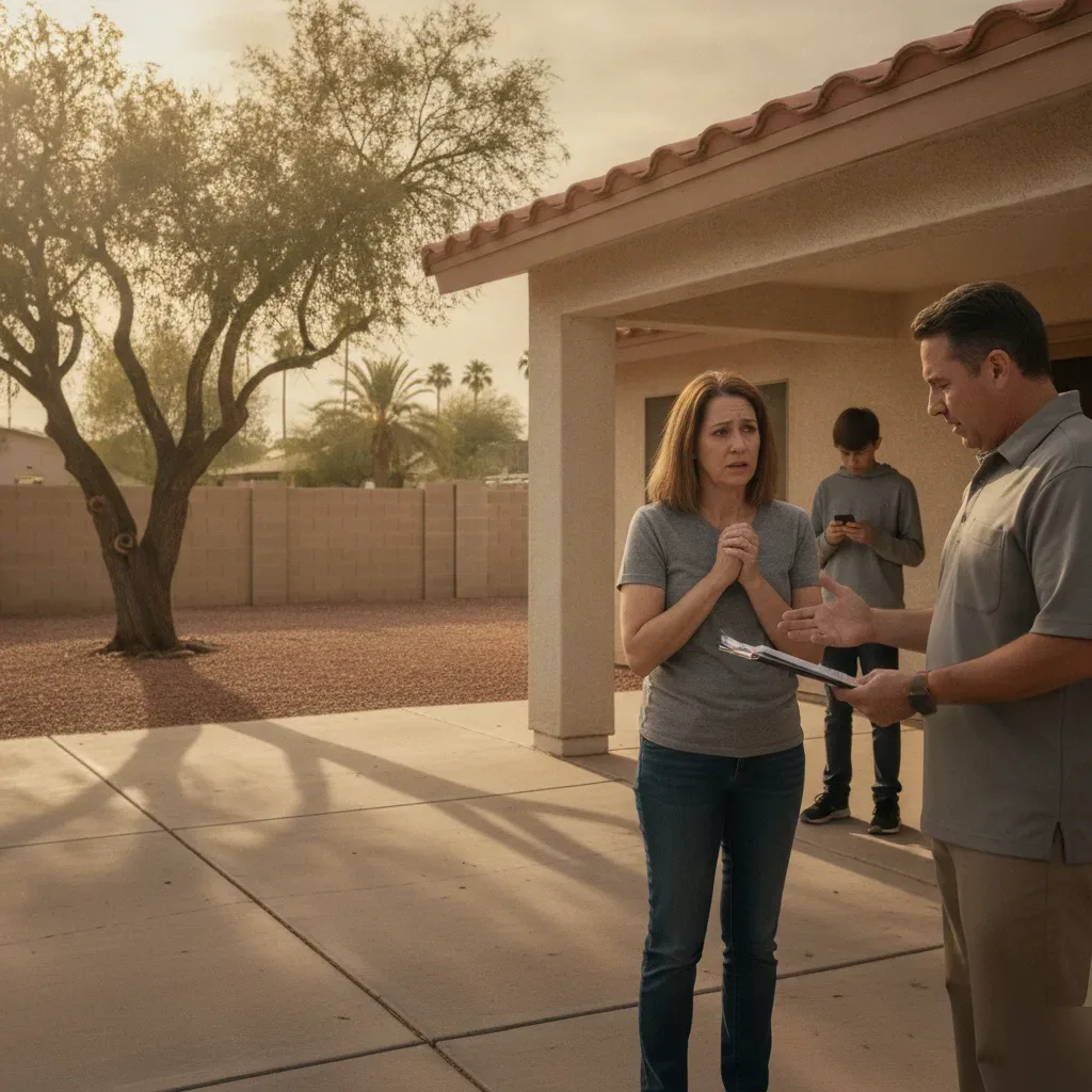 bail-bonds-agent-mesa-family-meeting-sunset-neighborhood-home Bail bonds agent meeting family at Mesa home near Chandler Public Library Sunset area