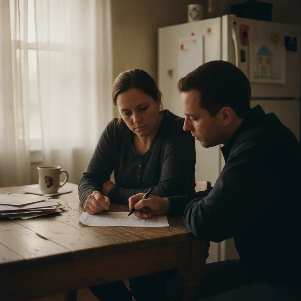 Family reviews cash only bail bonds payment plan with agent at Columbus kitchen table