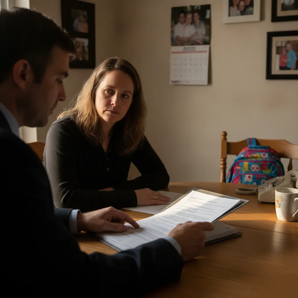 drug-possession-bail-bonds-family-consultation-columbus Family meets bail bonds agent at kitchen table discussing drug possession bond in Columbus